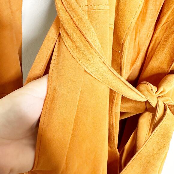 Free People Brenda Knight Womens Suede Trench Coat Belted Rusty Orange Small - Picture 6 of 7